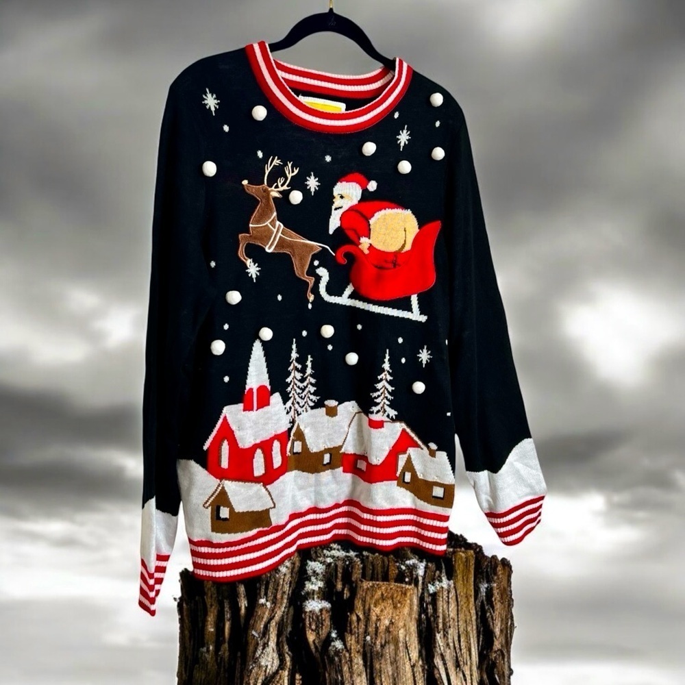 Tipsyelves Full Moon Santa Novelty Funny‎ Sweater New W/FLAW READ Unisex